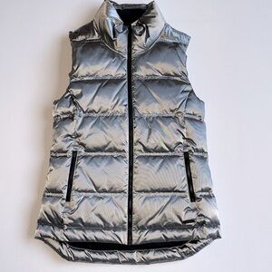Athleta Metallic Silver Down Puffer Vest